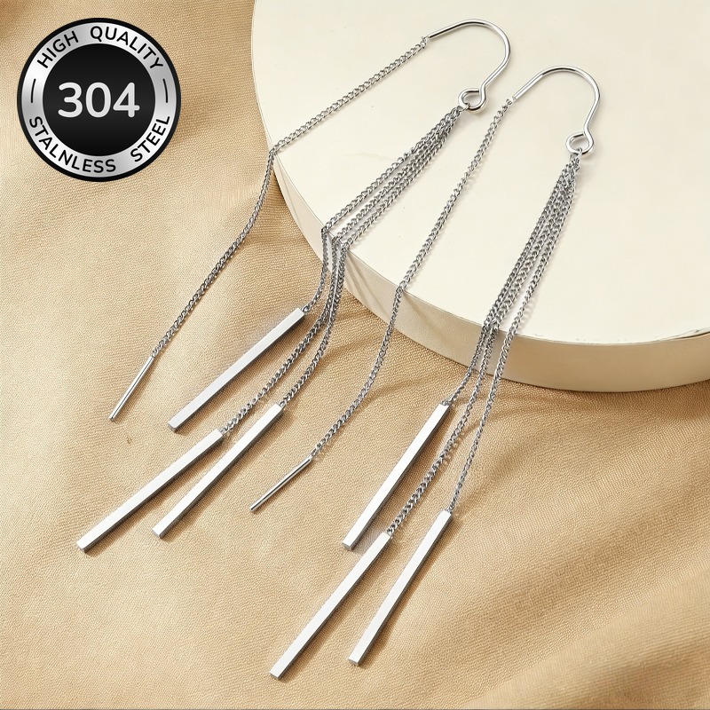 E-shop Einzigartige einfache Streifenförmige Ohrhänger mit Kettengirlanden Quasten für Damen, , Party, Musikfestival, exquisiter Schmuck aus 304