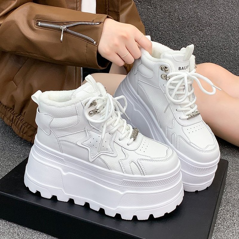 TEMU Women's Winter Plush-lined High-top Platform Sneakers For Trade Export, Versatile And Warm, With Height-increasing Effect For Sports And Casual