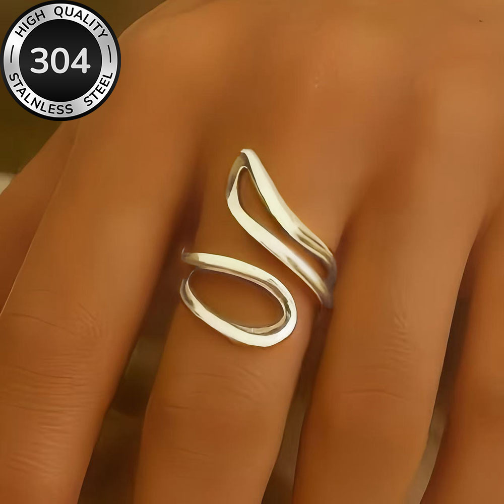 TEMU High-quality Stainless Steel Hypoallergenic Golden , Anti-fading, Easy And Elegant, Suitable For Everyday Wear Or Party Fashion Women's Ring,