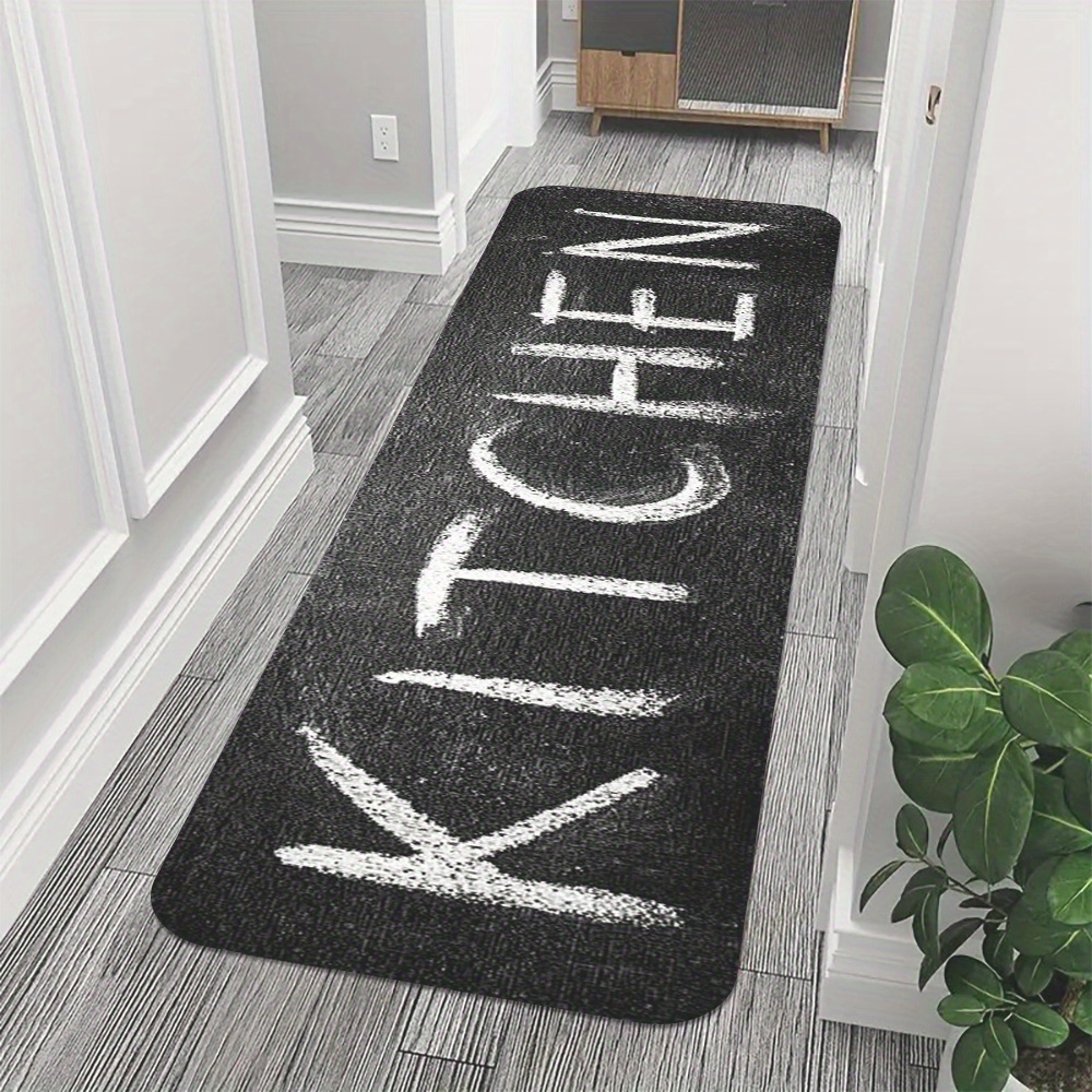 TEMU A Single Elegant Kitchen Floor Mat Featuring Letter Designs, From Soft Flannel Fabric, Ideal For Placement Room, Laundry Area, And Bathroom, And