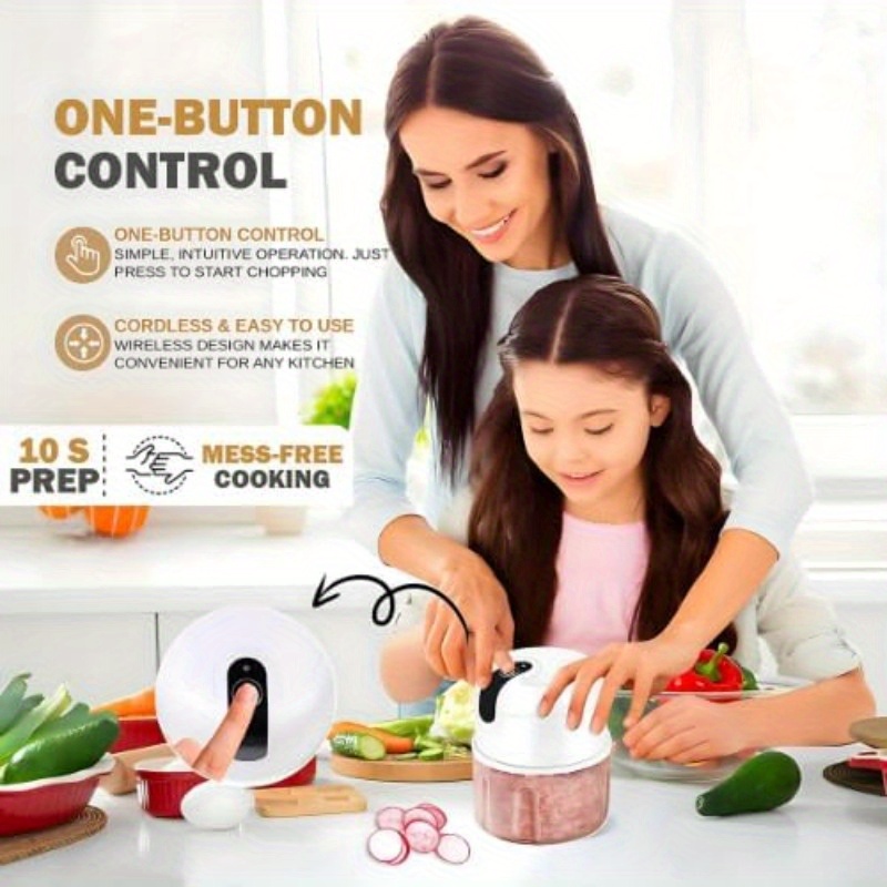 usb rechargeable electric garlic chopper & food processor with stainless steel blades, bpa-free bowl, 60w powerful motor & 12-second chopping time - portable mini chopper for garlic, onion, herbs, nuts, spices, dips -   with ergonomic lid & brush attachment, cordless operation, usb-powered for home, office, travel, garlic crusher, garlic slicer thin cuts, garlic rocker, electric food chopper, chopper for food and vegetable, garlic peeling machine Product details 2