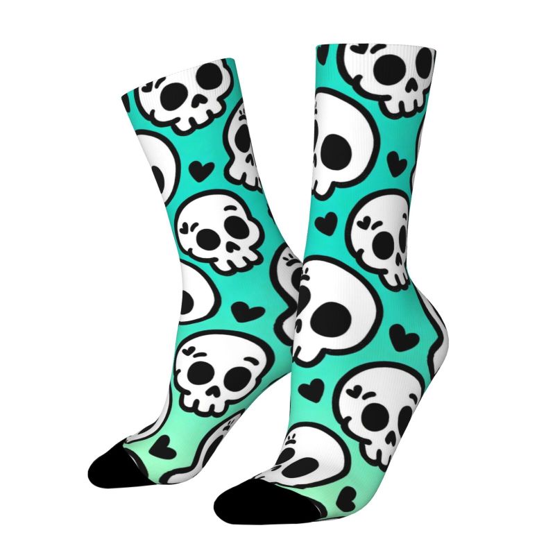 TEMU A Pair Of Unisex Spring And Summer Outdoor Socks Featuring Fun Cartoon Skull And Heart Designs, Machine Washable, Perfect For Outdoor Sports