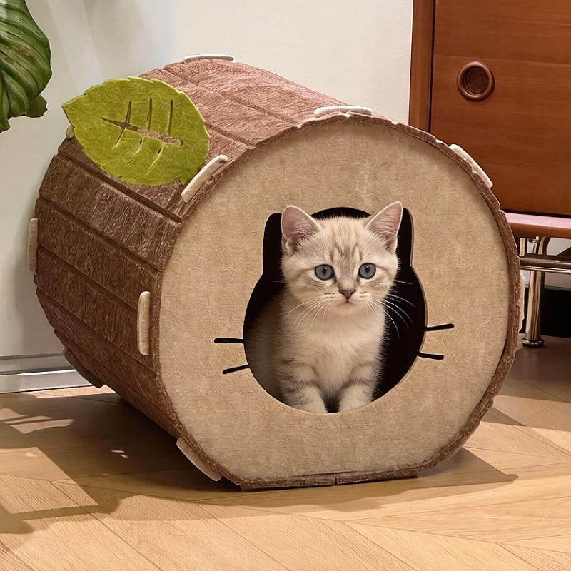 TEMU Felt Cat House, Semi Enclosed All Season Cat Villa Integrated Scratching Pad Climbing Frame, Warm Indoor Pet Rest Accessory