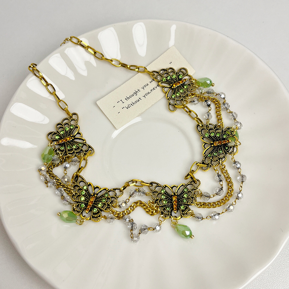 Fashionable Multi-Layer Tassel Butterfly Necklace Female Niche Premium Texture Babes Clavicle Chain Necklace Tide