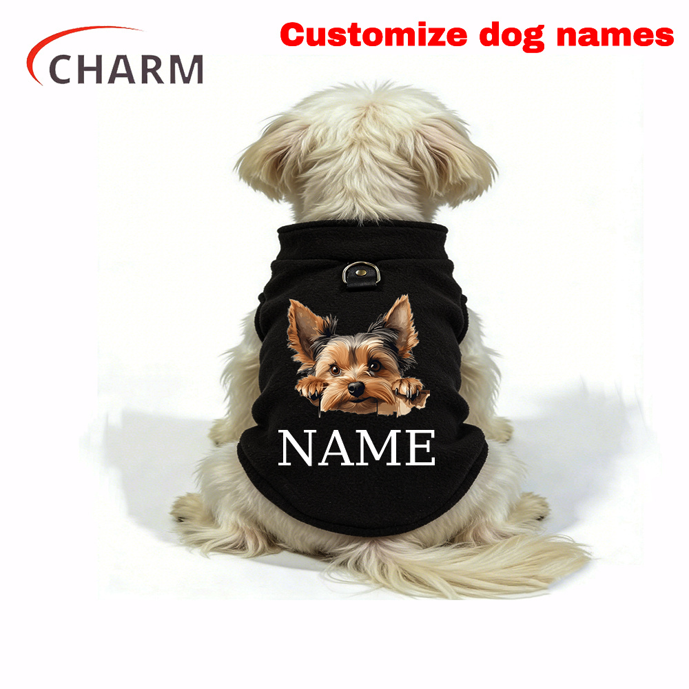 TEMU Yorkie Peeking Print Dog Jacket, Custom Name Personalized Dog Clothes, Cute, Warm And Cozy Fleece Vest With D-ring For Small Dogs, Autumn And