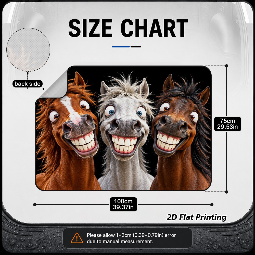 TEMU Impression Plate 2D - 1 tapis de coffre de voiture avec chevaux de dessin animé souriants, ajustement universel pour VUS et berlines, durable,
