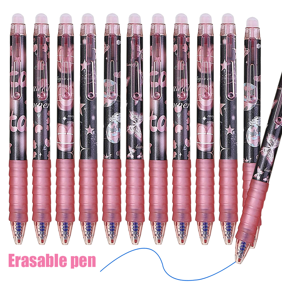 TEMU Set Of 12 Retractable Erasable Gel Pens, Cute Aesthetic Design, 0.5mm Blue Smooth Writing, Practical Erasable Feature, Ideal Gift For Moms &