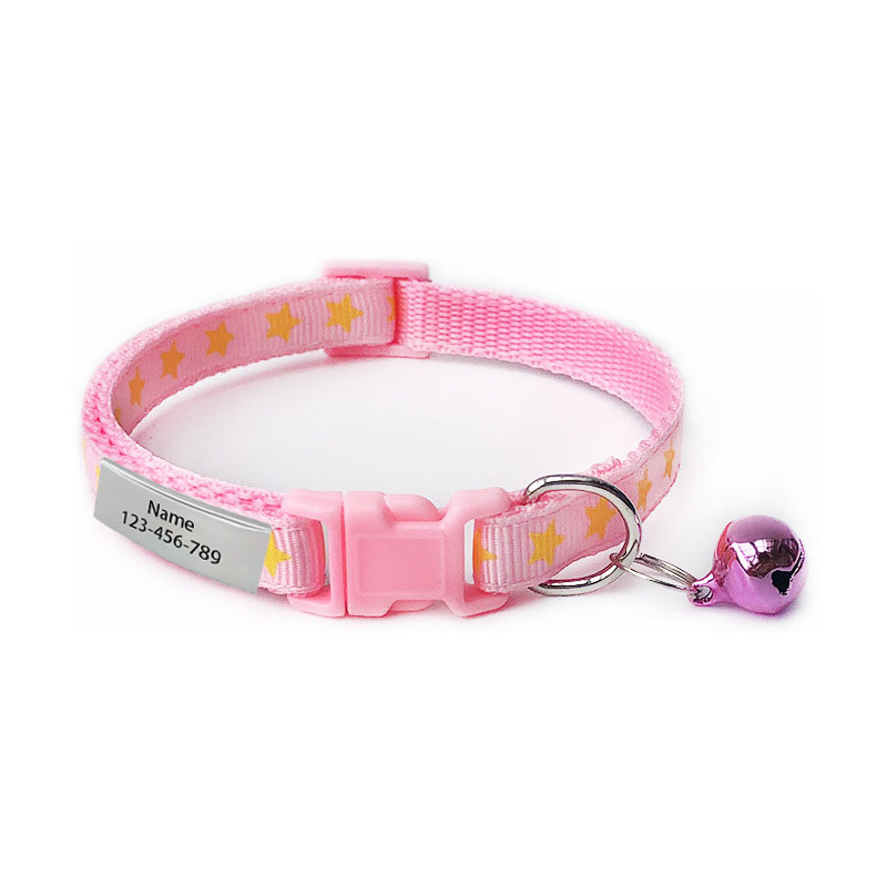 TEMU 1 pièce Collier personnalisable pour chaton/chiot avec motif d'étoiles, inclut une médaille d'identification gravée, une boucle de sécurité à