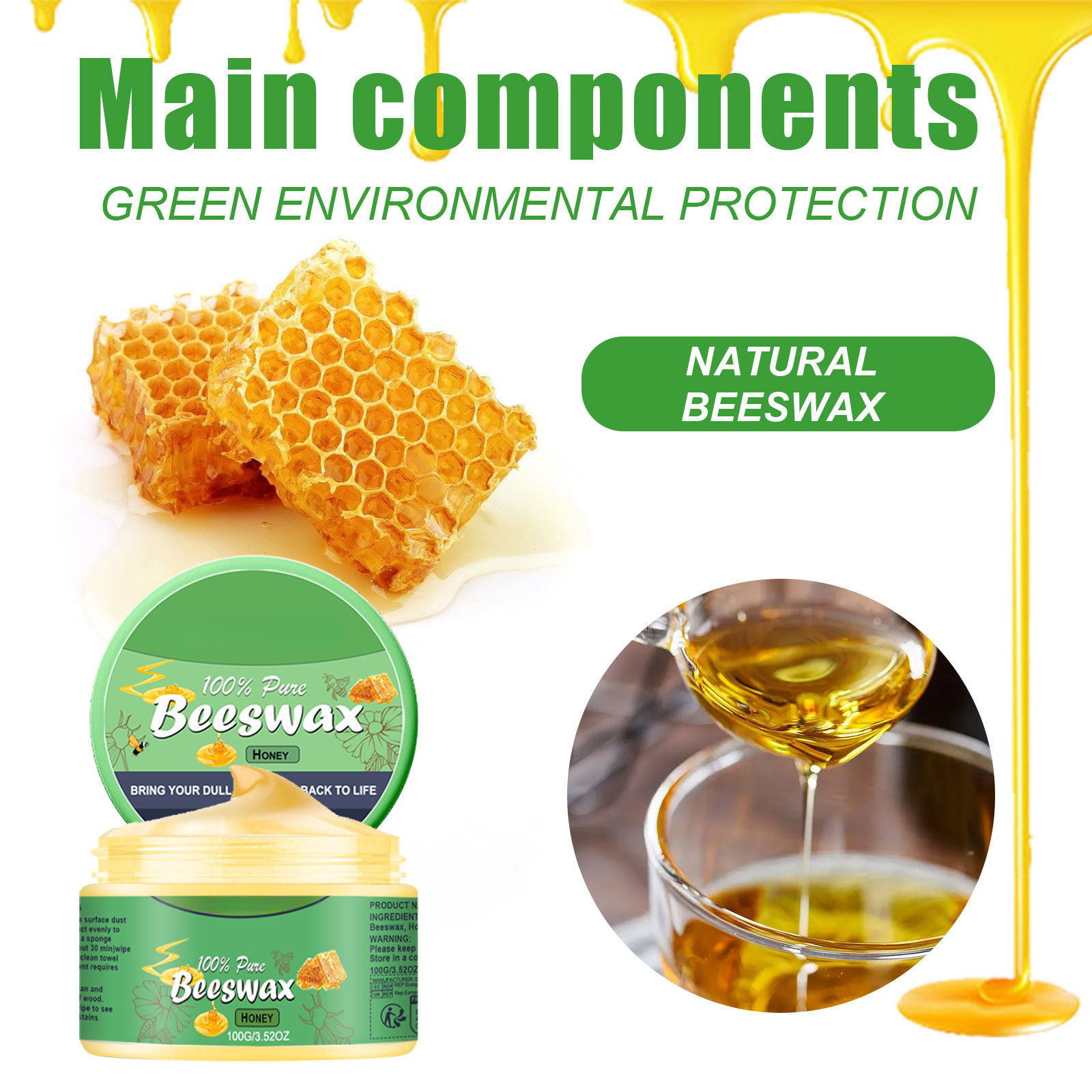 1pc beeswax wood scratch repair kit 100g restores brightens floors furniture natural beeswax with honeycomb design container easy to apply for home care color polishing wooden floor scratch repair details 2