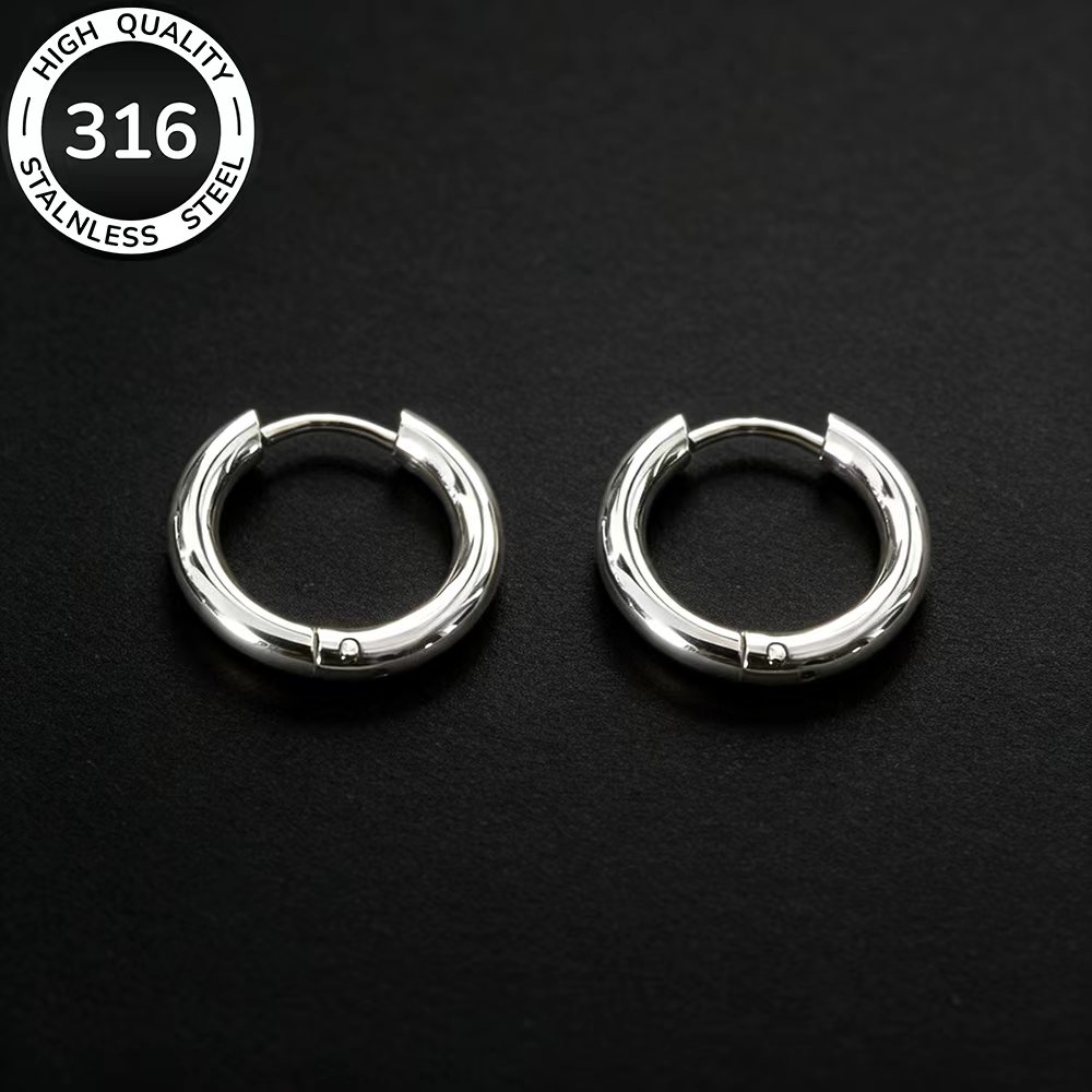 Men's High-Quality 316 Stainless Steel Golden Earrings, Versatile