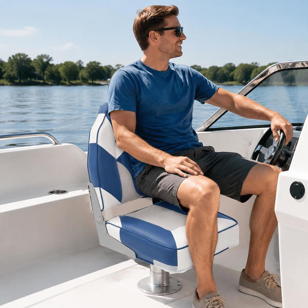 Foldable Boat Seat With High Backrest, Aluminum Frame, Compressed Foam Cushion, Comfortable And Sturdy, Suitable For Boat And Yacht Use, 39x43x58cm