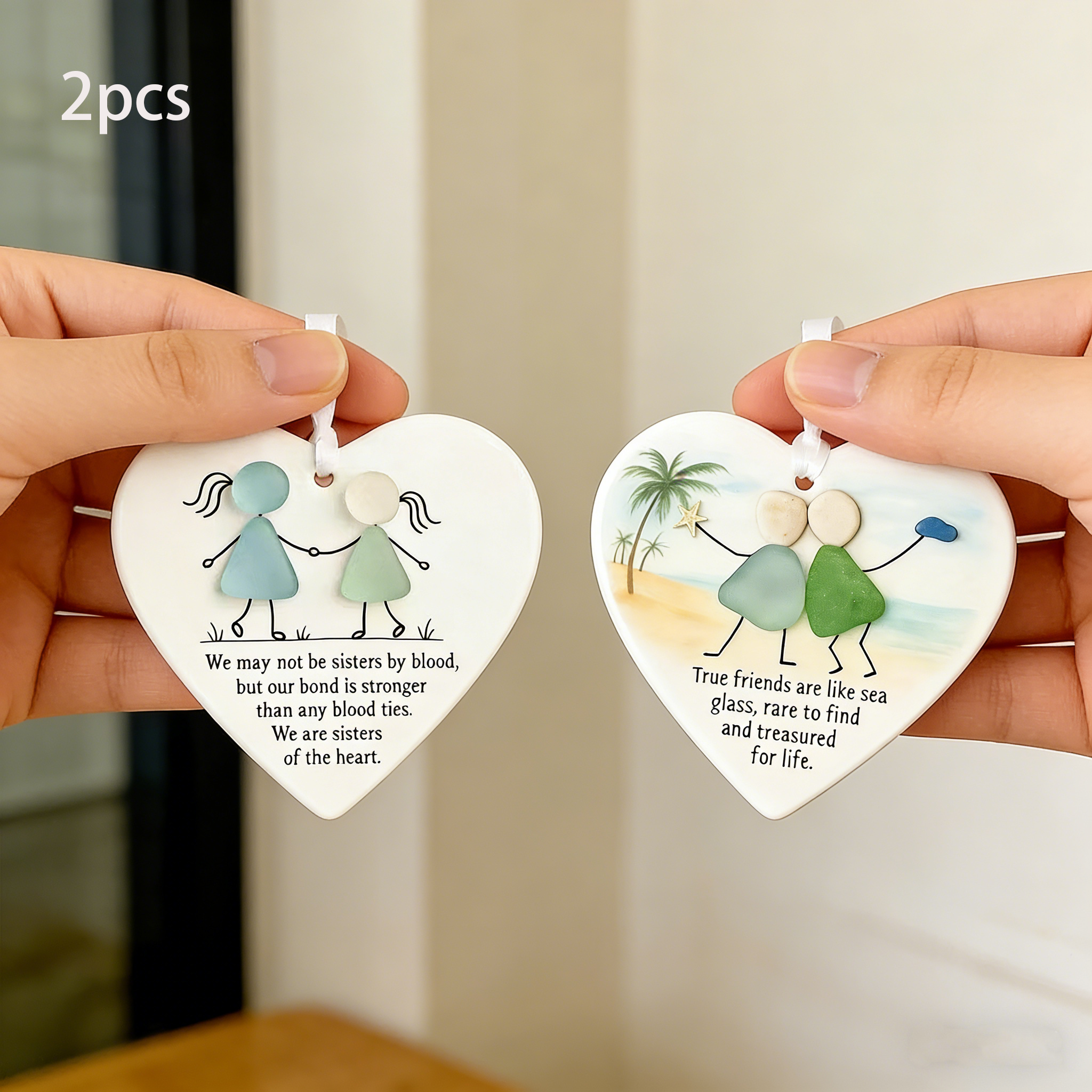 TEMU 2D Plat - Lot de 2 - Design Graphique 2D, avec Ornement Suspendu en Acrylique de Cœur, Comprenant un Impression de Texte sur et un Pendentif d',