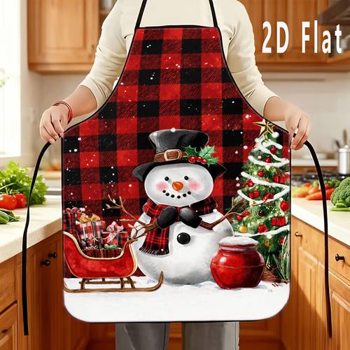 item picture 1pc 2d flat style snowman christmas tree gift pattern printed apron durable and easy to clean adjustable waistband 23 6 x 31 4 inches 20 4 x 28 3 inches polyester material unisex cooking apron