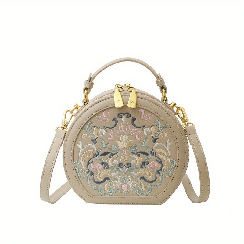 Image of Women's Crossbody Bag, New Chinese Style Embroidered Handbag With High-end Feel, New Chinese Style Fashionable Small Round Bag