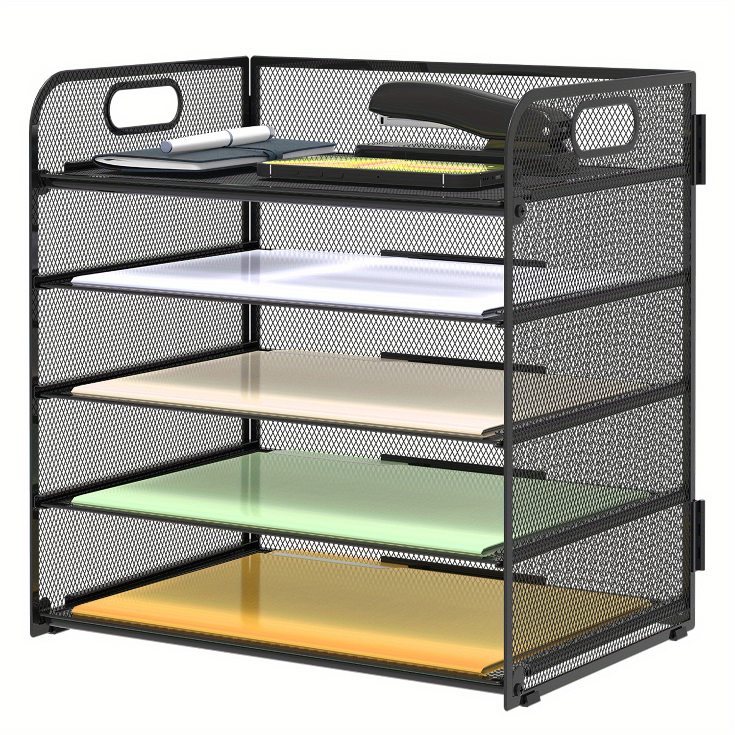 TEMU Daltack 5-tier Mesh Tray Desktop File Organizer, Folder Racks & Holders, Paper Organizer With Handle, Document Sorter, Office And Home Desktop