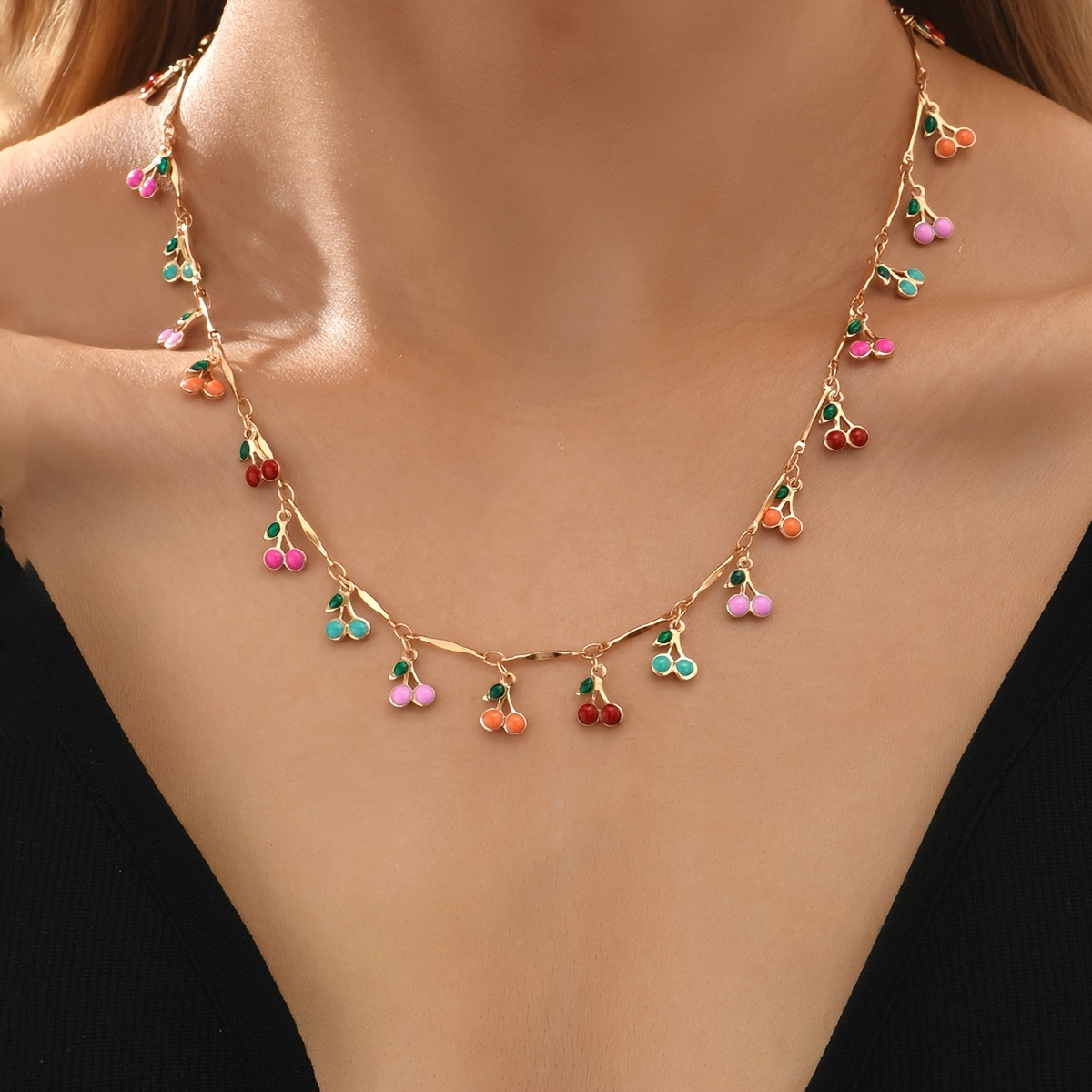 E-shop 1 Stück TUURIN Bohemian Kirschanhänger Halskette – Tropfenfrucht, Casual Outfit & Ganzjährig Tragbares Geschenk (Kirschenkette), für Teenager