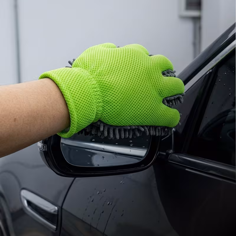 chenille thickened five wash gloves size 27 5 26cm 10 8 10 6in multi scene use dual sided car wiping and dust removal without damaging paint cleaning wheel hubs with mesh and foam green car wash gloves household dusting gloves Product details 1