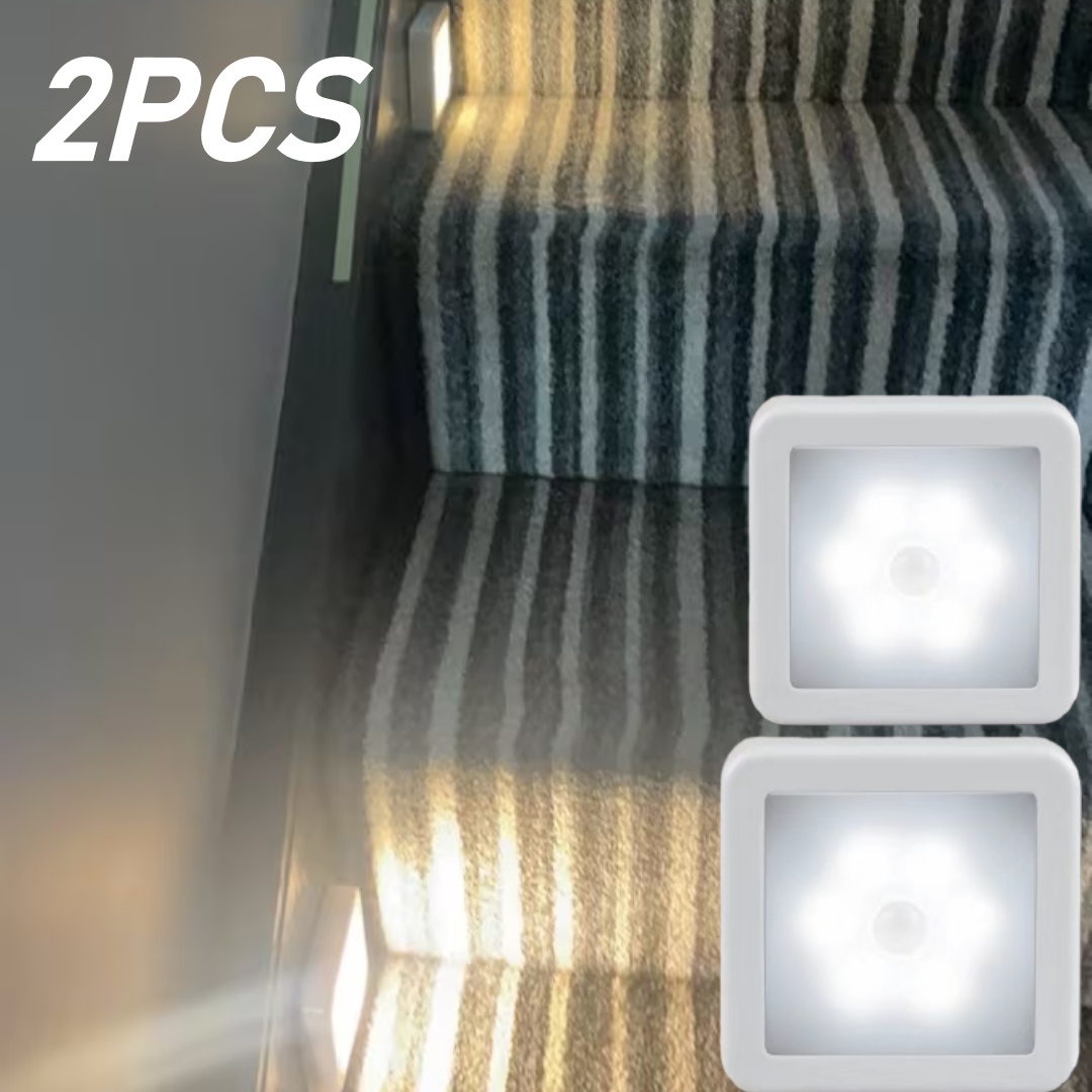 TEMU Lot de 2 appliques murales d'escalier à détecteur de mouvement 6 LED, veilleuse fil à piles avec installation par ruban adhésif , pour sous ,