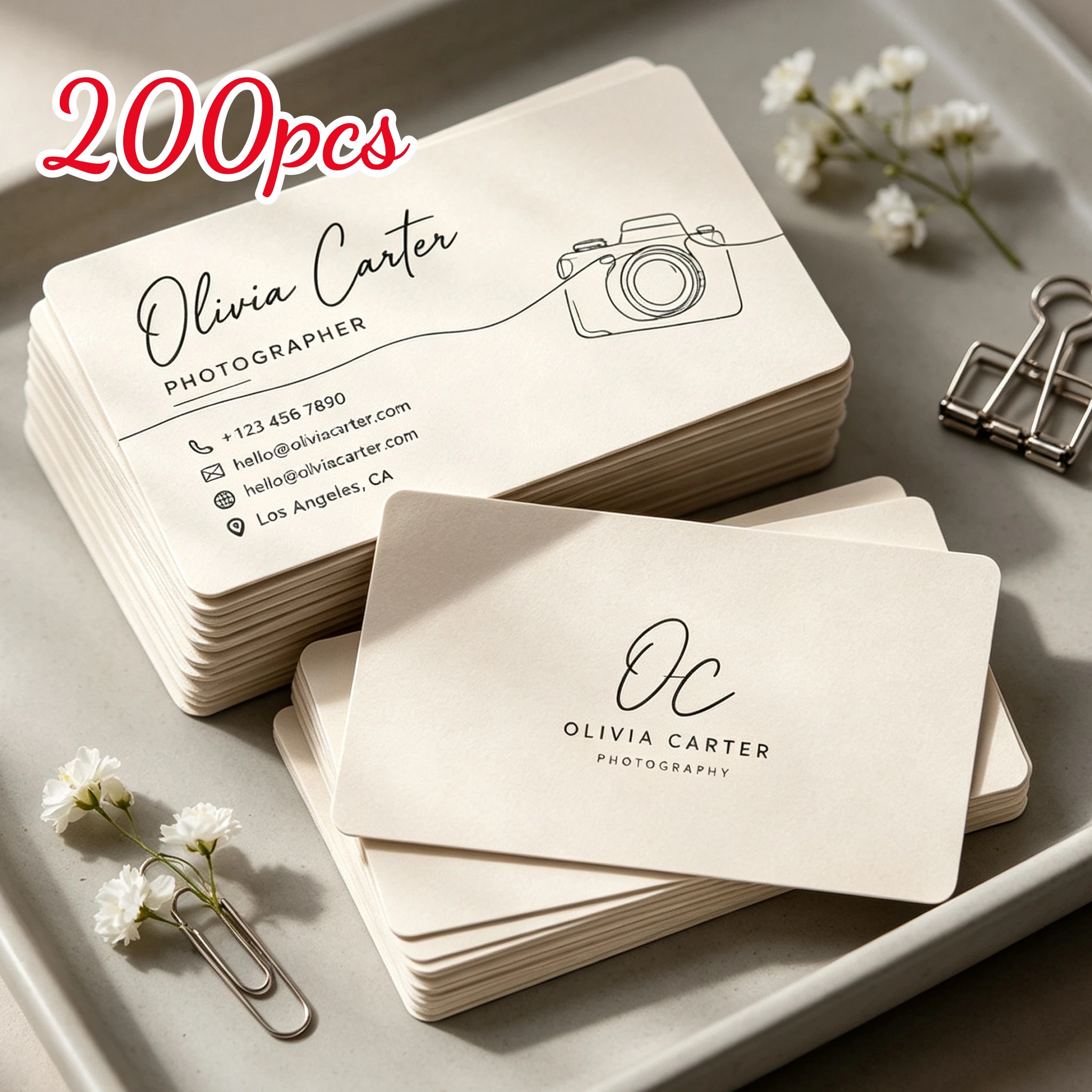 TEMU Minimalist Style Double-sided Custom Card, Elegant Rounded Corners, All Content Customizable, Double-sided Matte End, Surface, Supports