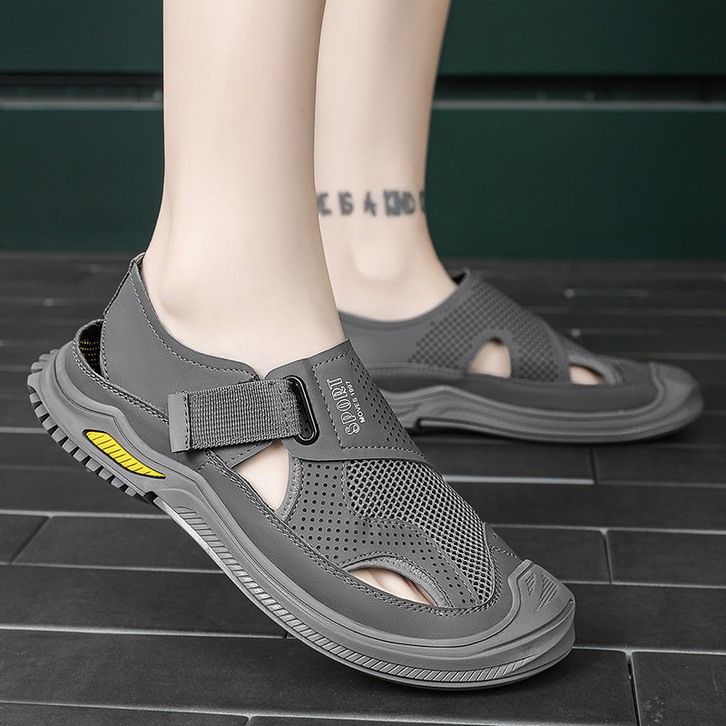 mens breathable slip on sandals with adjustable straps sporty casual synthetic pu sole tan black for strappy sandals durable traction footwear details 6
