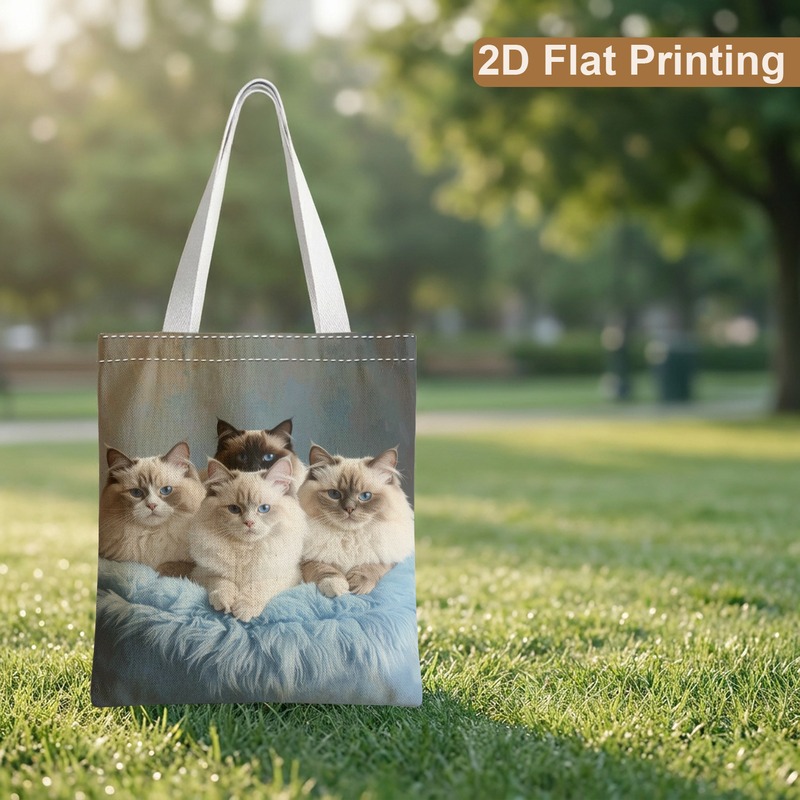 TEMU 2d Flat Printing 1pc Women Shoulder Bag With Ragdoll Cats Warm Pattern Large Capacity Durable Lightweight Foldable Reusable Casual