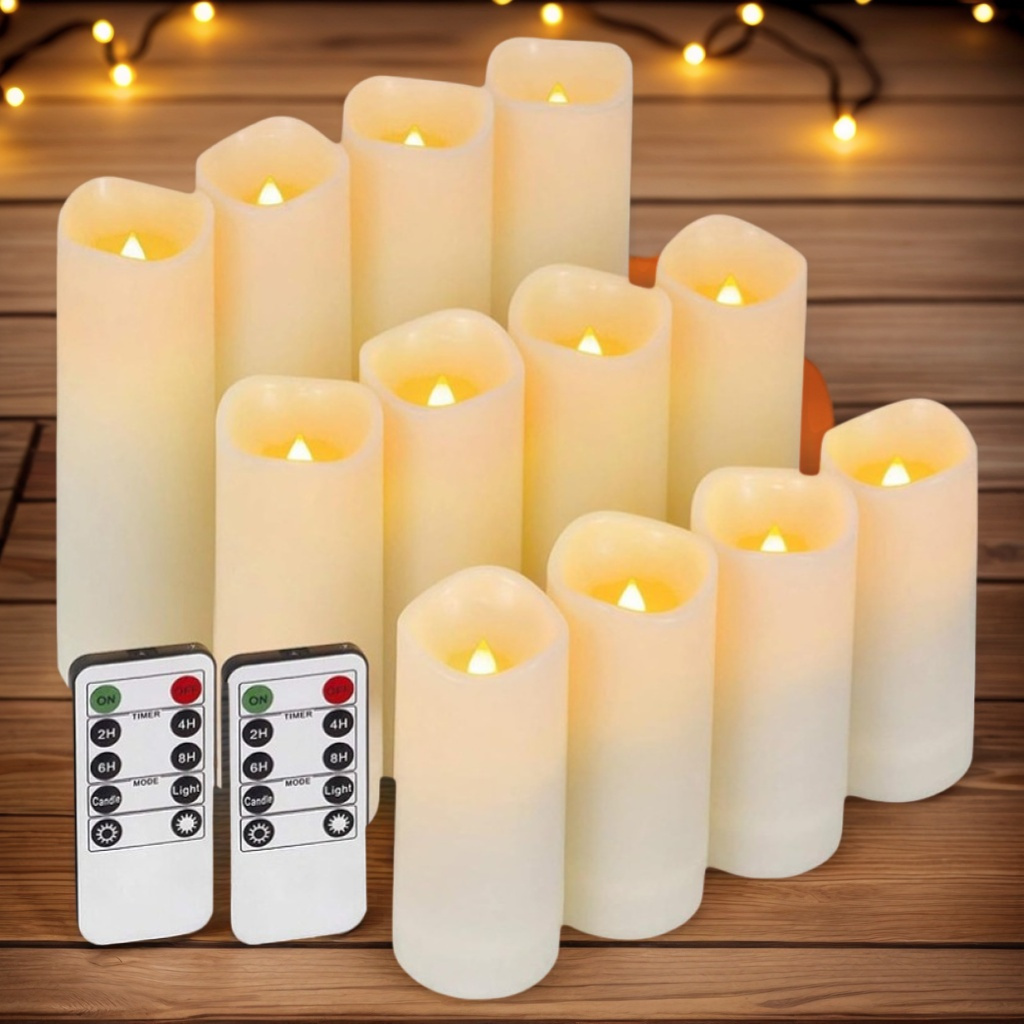 TEMU 2026 Upgraded 12-pack Remote Control Led Flameless Candle – Decorative Ambiance Lights For Christmas, Halloween, Weddings, Restaurants, Birthday