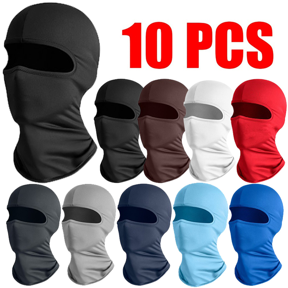 TEMU 10pcs Breathable & Windproof Balaclavas - Stretchy Polyester Ski Face Masks In Assorted Colors For Men, Ideal For Motorcycle Riding, Cycling, Snowboarding & Halloween Costumes
