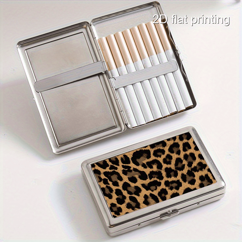 1pc leopard print pattern cigarette box metal double opening