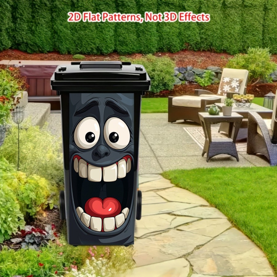 TEMU 2d Flat Printing 37 X 82 Cm/14.57 X 32.28 Inches/1pc Trash Can Sticker, Black Face With Big Eyes And Grinning Themed Design. This Matte Surface
