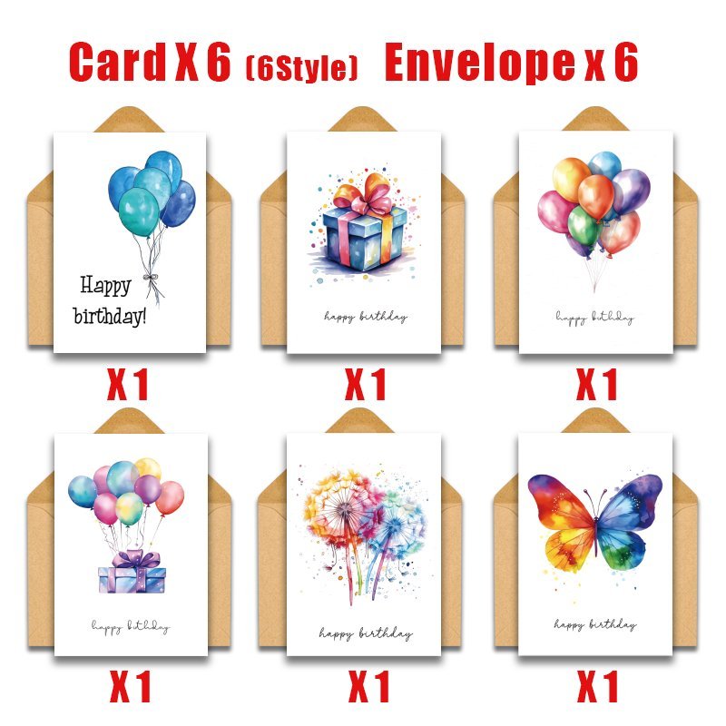 

12pcs Watercolor Cards With Envelopes, Birthday Blank Notecards Bulk Set For