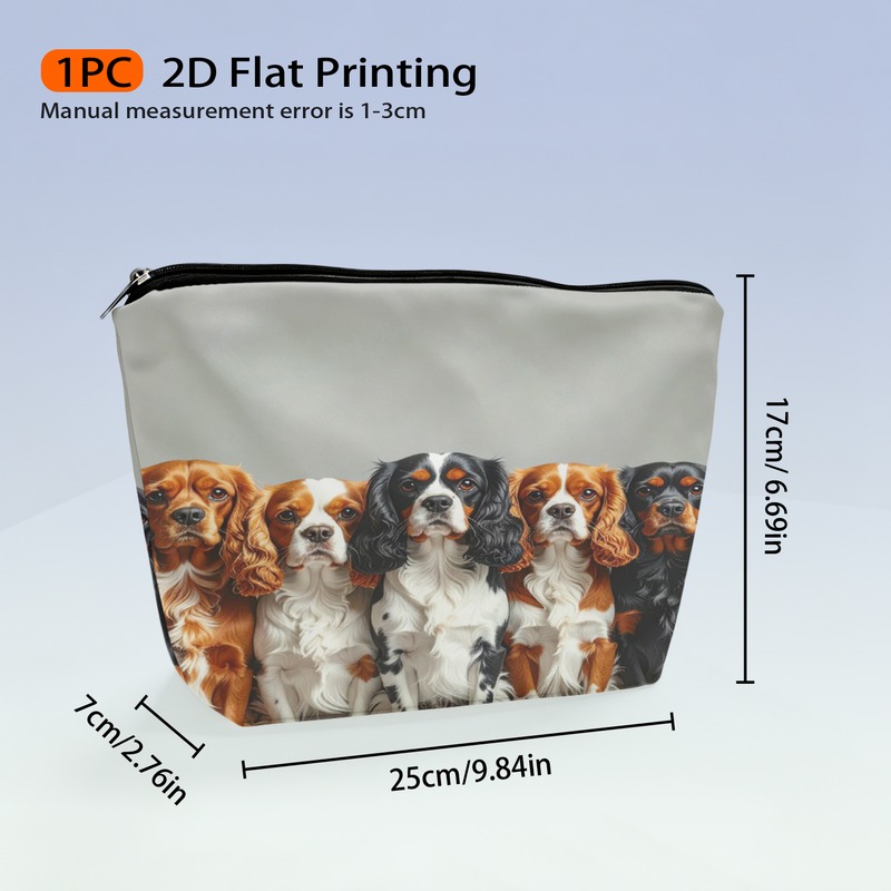 TEMU 1pc Cosmetic Bag, Realistic King Charles Spaniel Print, Cute Dog Animal Makeup Pouch, Zippered Travel Toiletry Bag For Women Girls, Vanity