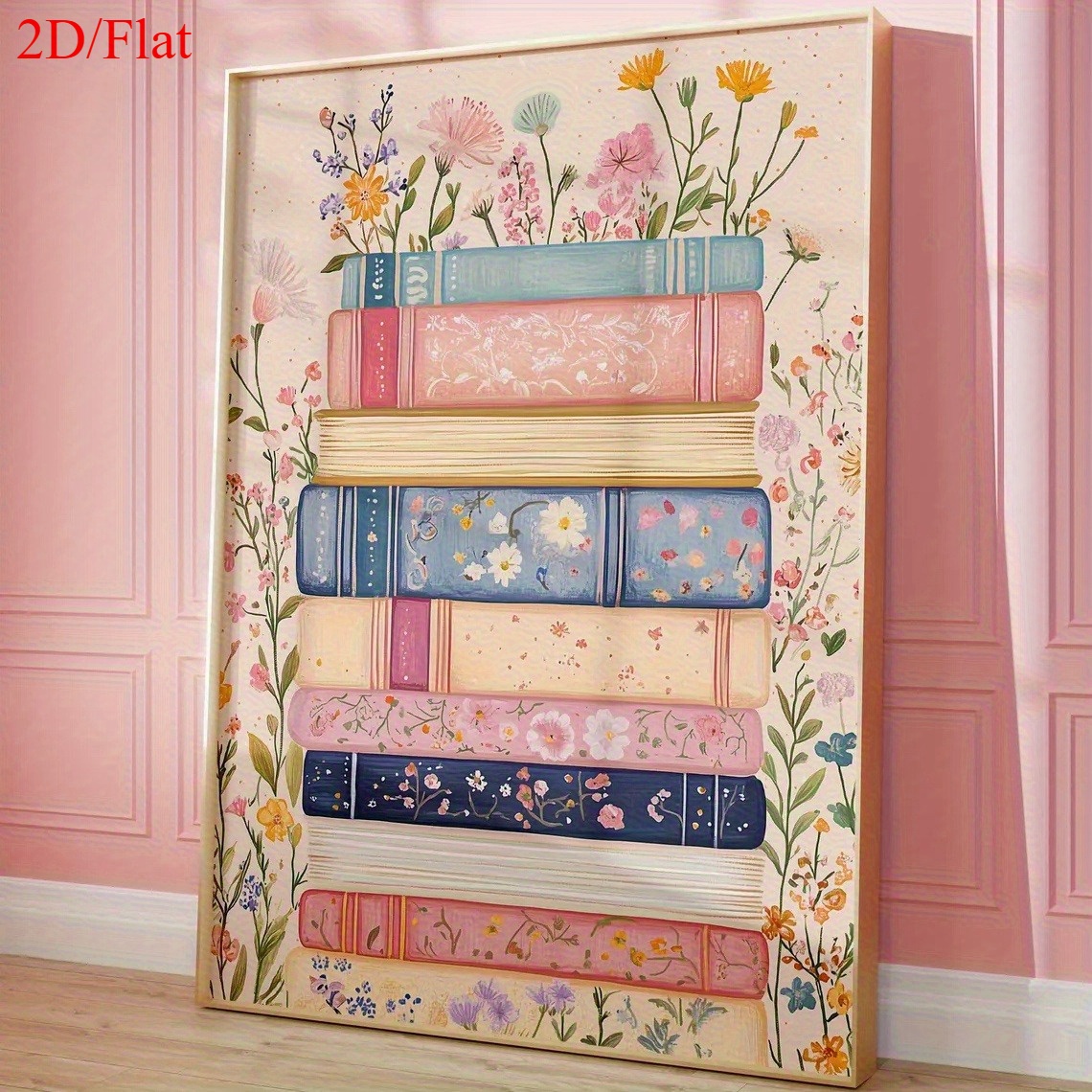 TEMU 2d Flat, 2d/flat, 1pc, Book Canvas Wall Art, Wall Painting Print - Floral And Book Decoration For Living Room, Bedroom Or Classroom, Perfect