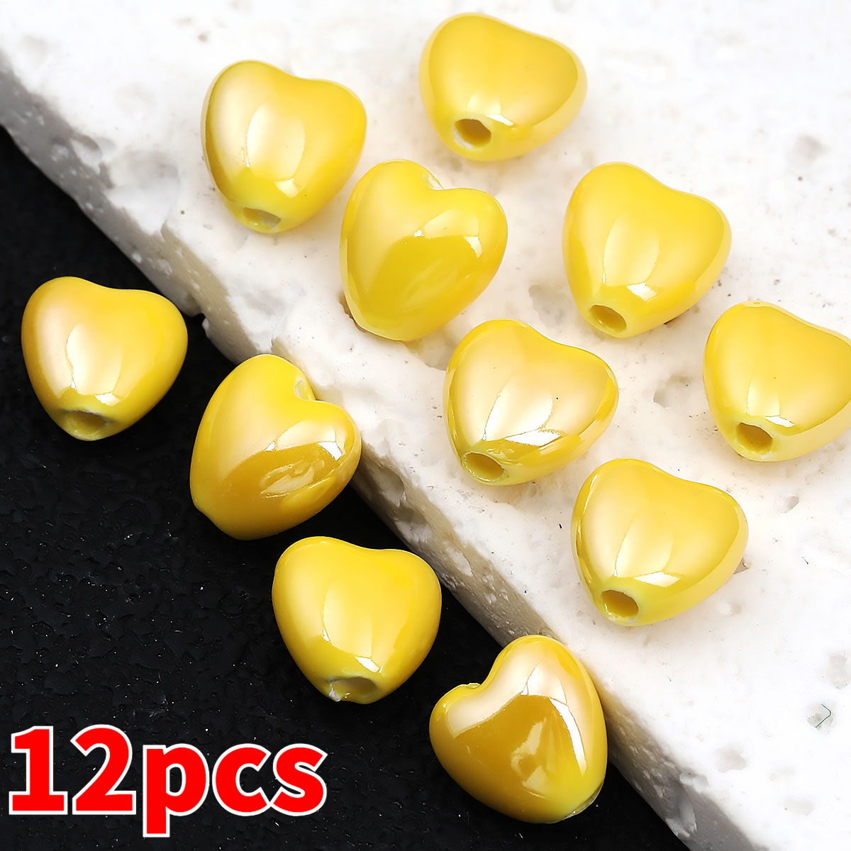 12pcs Heart-Shaped Ceramic Beads for DIY Jewellery Making