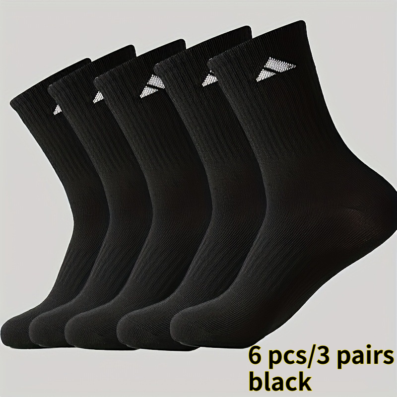 TEMU 6pcs/3 Pairs Mixed Color Men's Mid-length Socks High Waist Long Sports Socks Solid Color Easy Waist Cinching Socks Neutral Couple Versatile