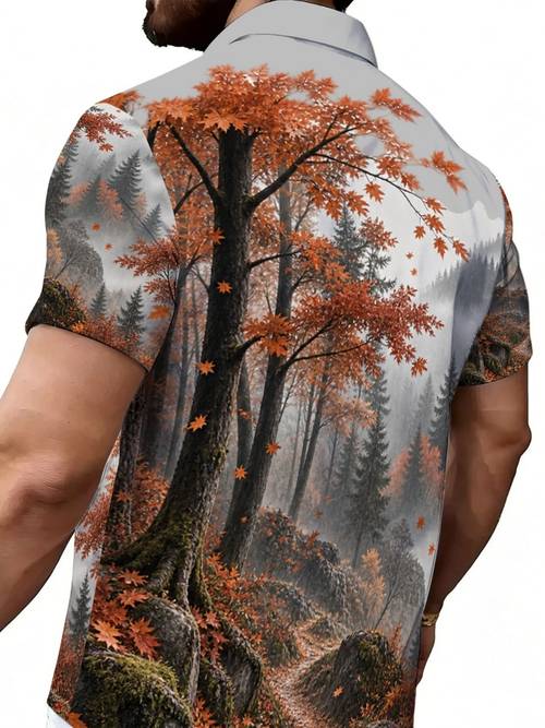 mens autumn maple forest landscape print short sleeve shirt
