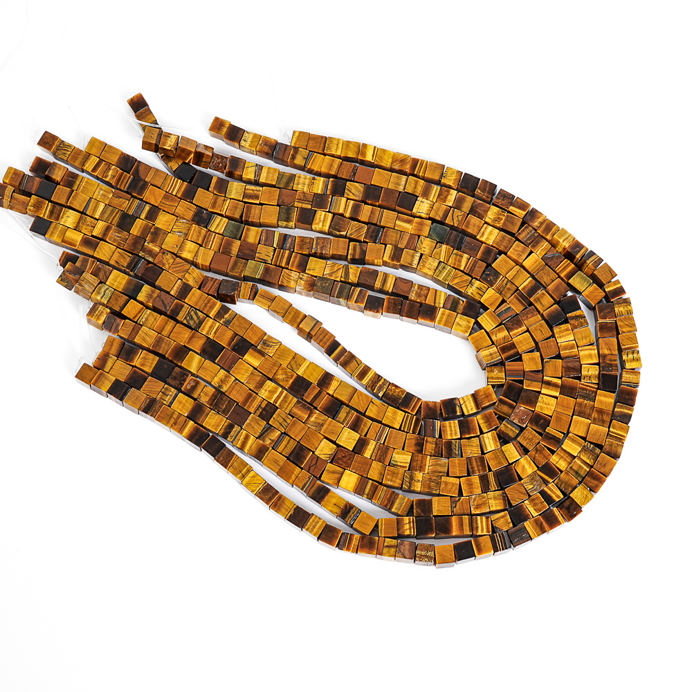 TEMU Lot de 90/62 perles cubiques carrées en œil de tigre jaune de 4/6 mm, perles d'espacement en naturelle pour la fabrication de bijoux, bracelets