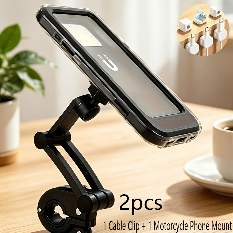 TEMU 2pcs Motorcycle Bicycle Phone Holder And Cable Organizer | Car Phone Holder With , Telescopic, Suitable For Bicycle And Scooter Navigation, 7.48