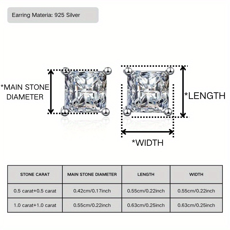 Women's 0.5/1 Carat Square Synthetic Zirconia Earrings