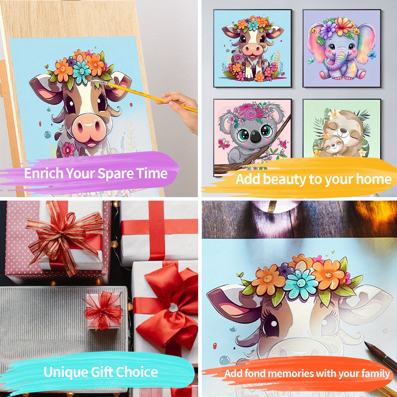 NAIMOER Malen Nach Zahlen Set 4-teilig - Halloween & Tiere Motive 20x30cm Mit Rahmen Für Erwachsene & Kinder