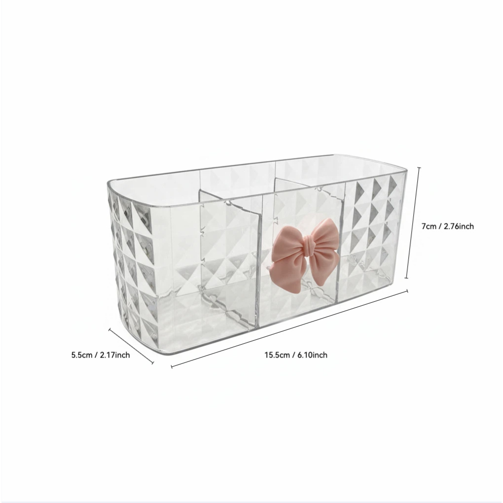 Transparent Acrylic Eyebrow Pencil Brush Storage Box With Bow Decoration - Cosmetic Storage Box With Compartments