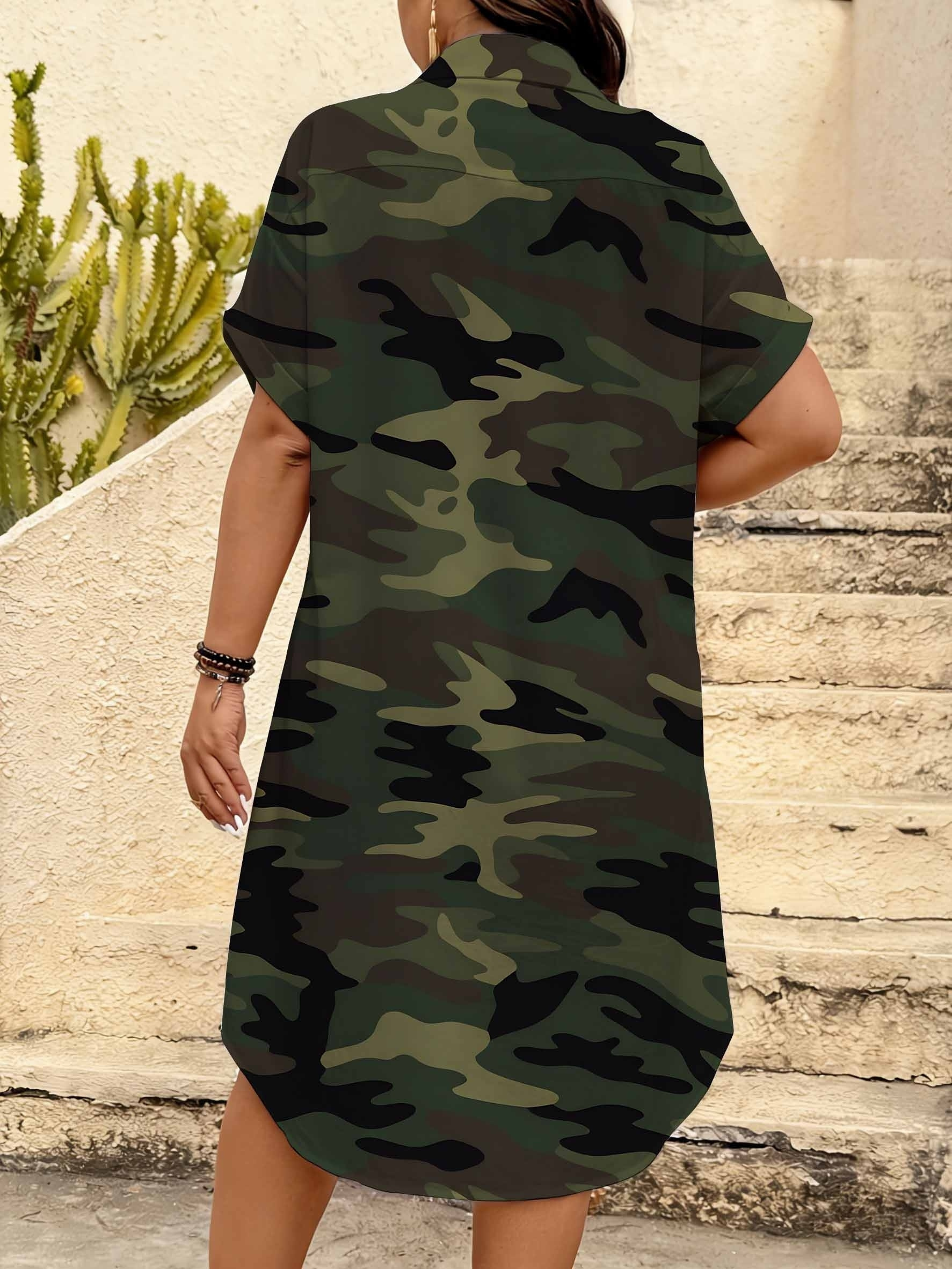 military shirt dress Military-inspired Dress, Army green midi shirt dress for Women, A-Line Summer Pleated work Dress, Short Sleeve Swing Dress, Xiaolizi 2821#