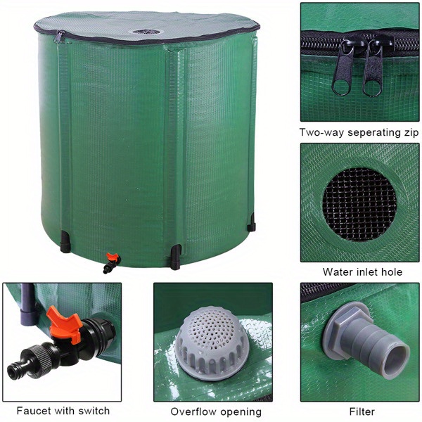 [300 Gallon Portable Water Tank] High-Strength PVC Collapsible Water Storage Tank - Durable And Portable Green Outdoor Rainwater Collector, Multi-Purpose for Gardening, Car Washing And More, Garden Water Storage 1