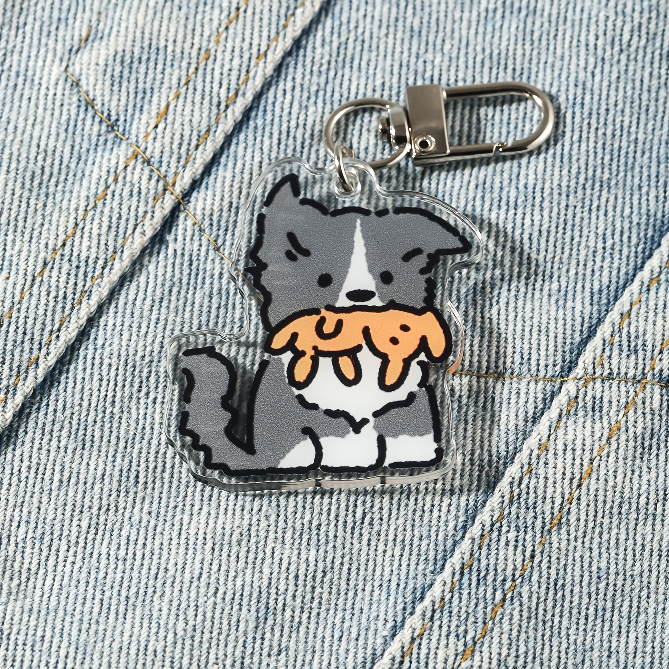 TEMU 2d Flat - [2d Flat] 2d Flat 1pc 2d Flat Cute Puppy Acrylic Keychain, With Pendant Pomeranian Pendant Key Chain Accessory - Backpack Pendant, Bag
