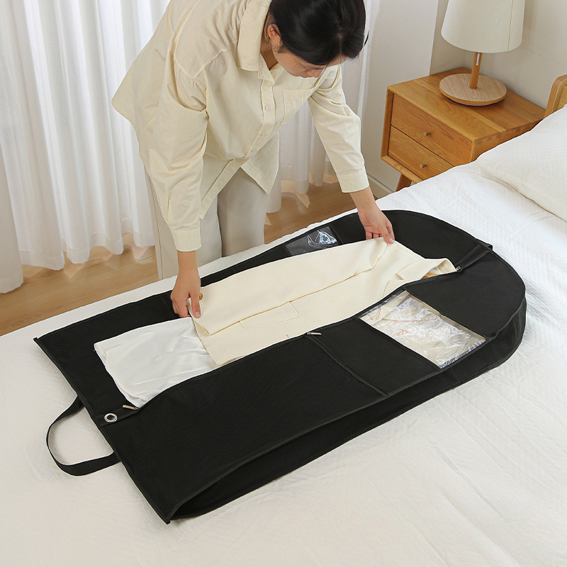  large capacity hanging garment bag with transparent window zipper closure and multiple pockets ideal for suits and dresses travel and storage durable non woven material luggage for travel details 3