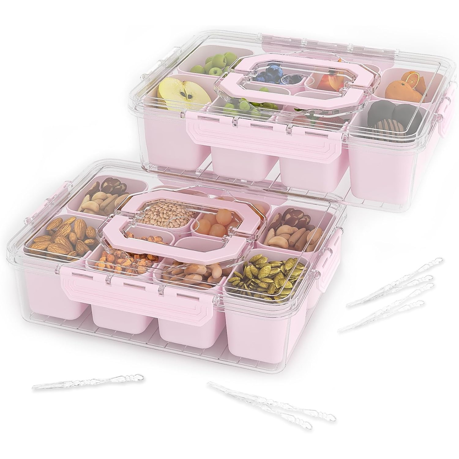 TEMU Box Container, Divided Serving Tray-divided Serving Tray With Lid And Handle, Box, Multi-compartment Organizer For Camping, Bbq, Picnics -