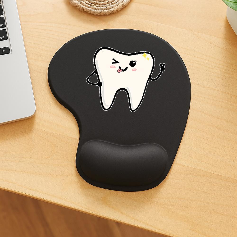 Image of Cute Cartoon Tooth Design Mouse Pad - Desk Additions For Home Office And Work From For Home Setup. This Mouse Pad With Wrist Rest Is A Must-have Desk Decor