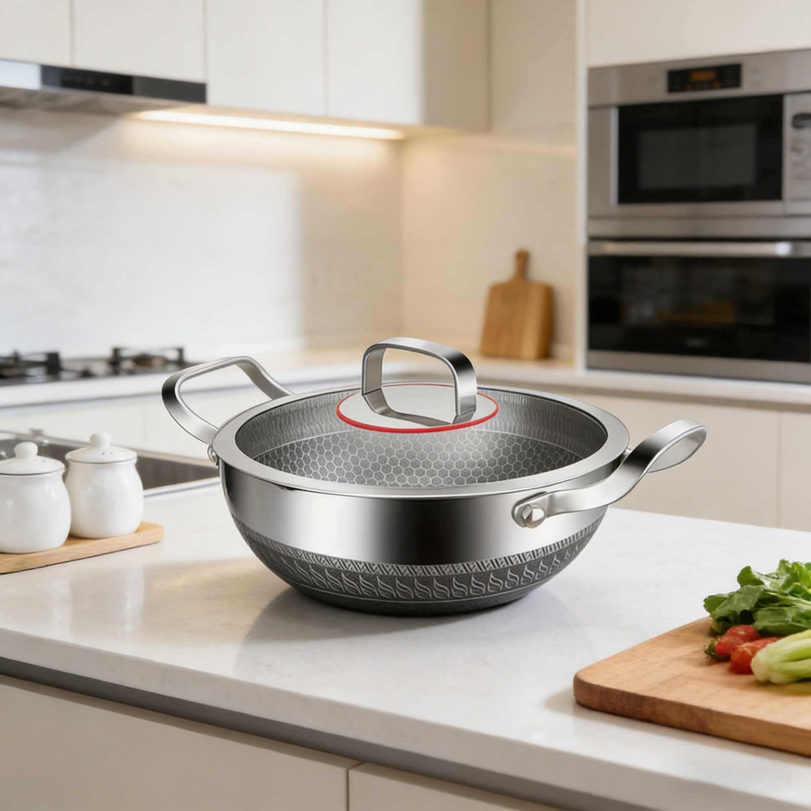 item picture 30cm stainless steel nonstick wok pan with lid dual handles induction compatible frying pan