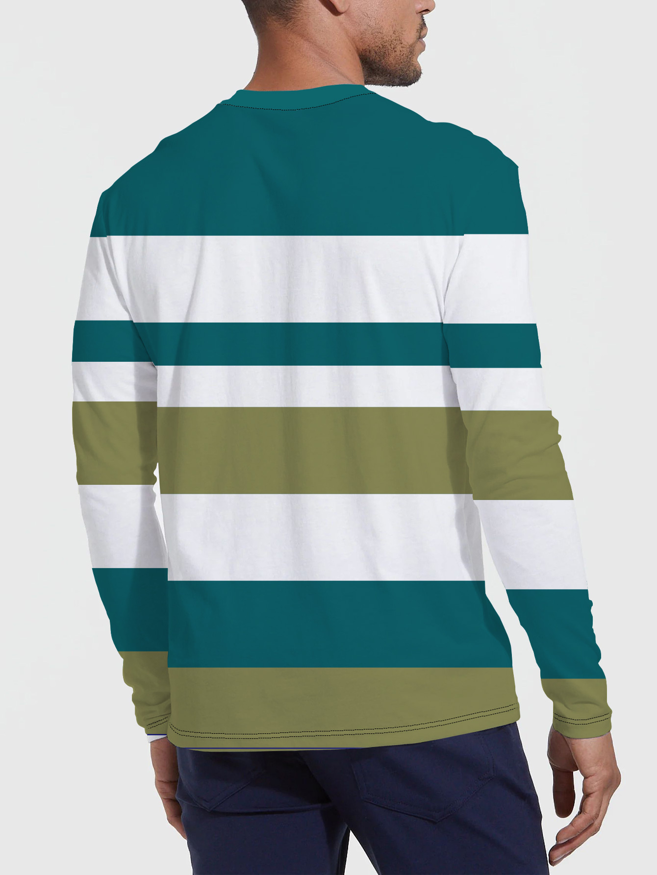 Men's Casual Streetwear Long Sleeve T-Shirt - Breathable Striped Round Neck Top with Random Print, Regular Fit for Spring/Summer Vacation & Casual Attire - Machine Washable Gift for Him, Spring Fashion, Street Style, Durable Construction, Stylish Tee, Summer Wardrobe