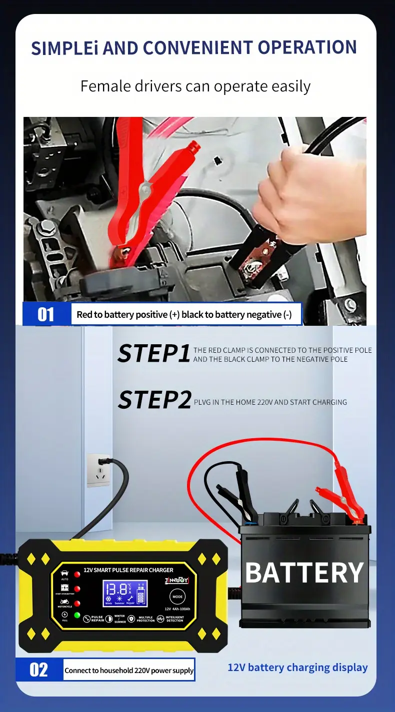 chargeur de batterie intelligent 12v 6a avec réparation par et affichage numérique - multimodes, multiprotection pour batteries au plomb dans , motos & suvs (prise eu), batterie rechargeable détails 8