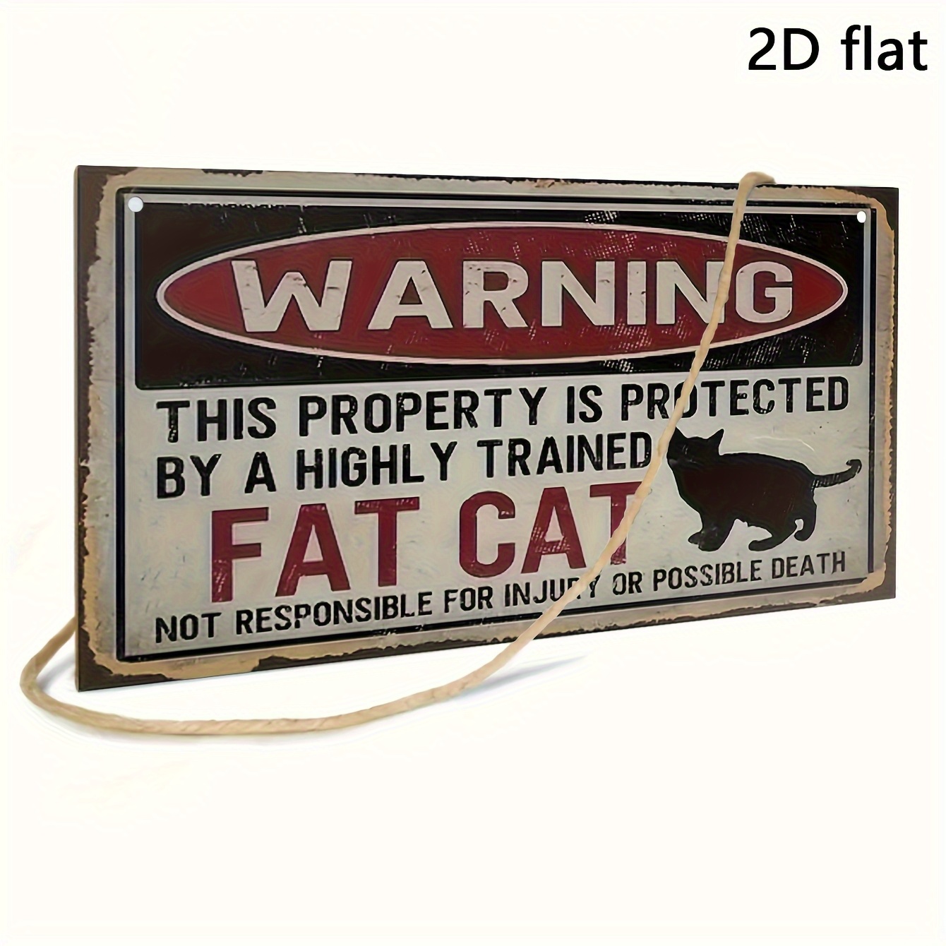 TEMU 2d Flat, 2d Flat Print, 1pc Wooden Square Home Decor Plaque, Chubby Cat Room Warning Sign Hanging Ornament, For , Christmas Gift, 2d Flat